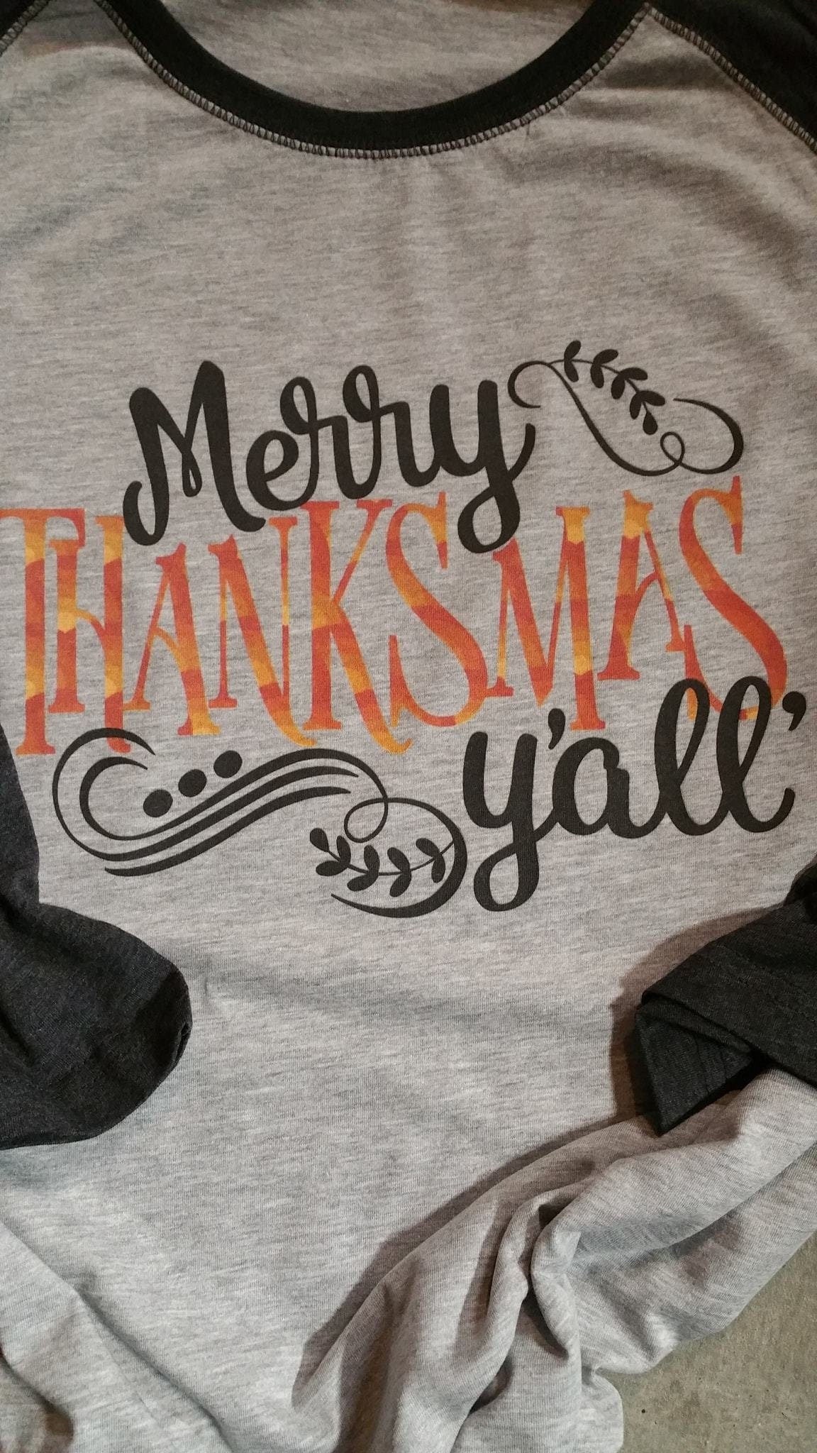 Thanksgiving Christmas Merry Thanksmas Y'all Print 3/4 Sleeve Tee
