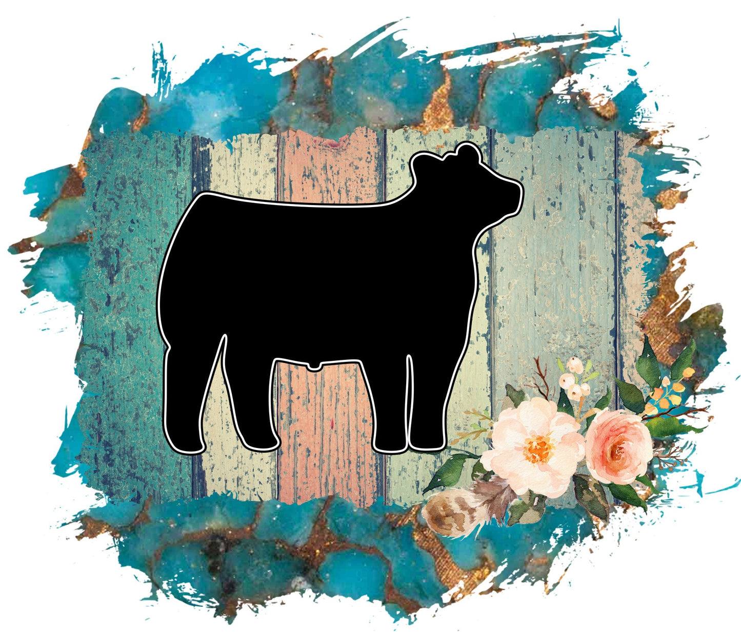 Steer Show Steer Turquoise Distressed Wood Frame Background PNG and JPG