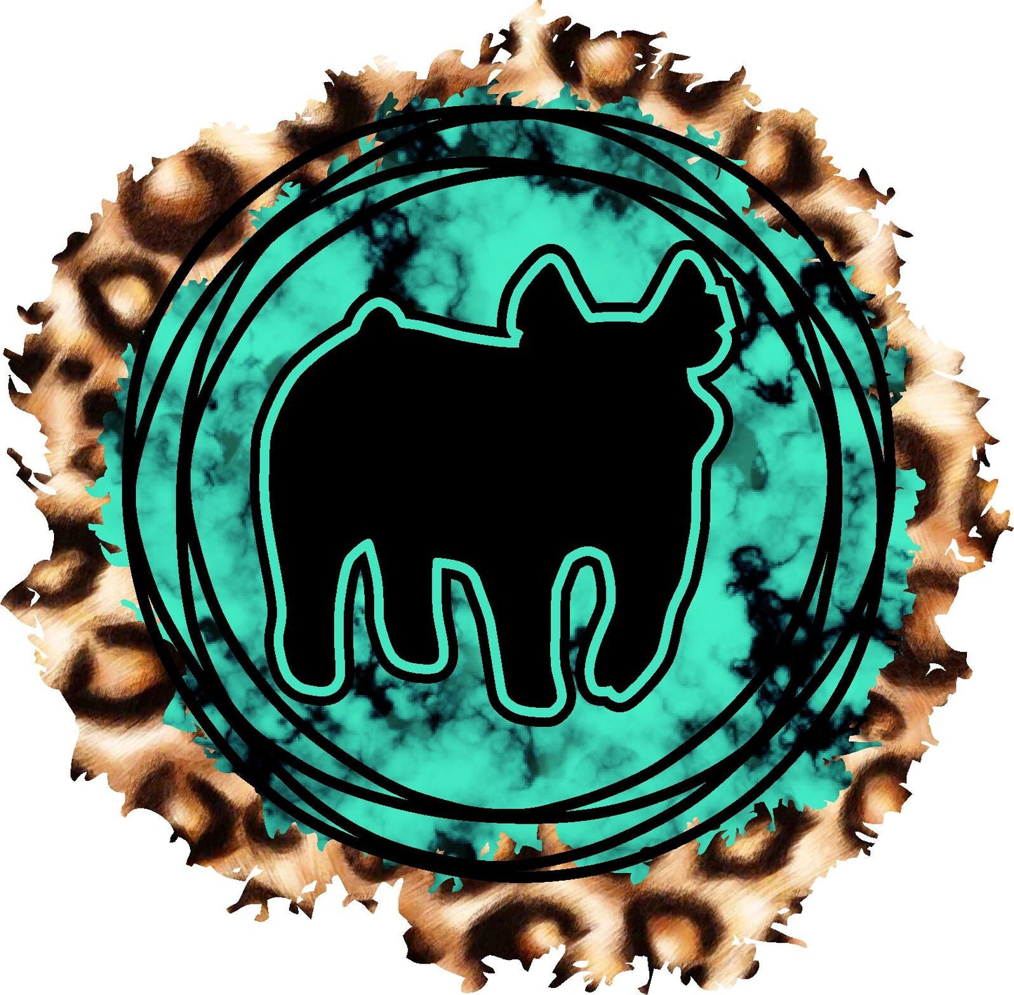 Sublimation Digital Download Show Pig Teal Circle Leopard Background PNG and JPG/Livestock/Agriculture