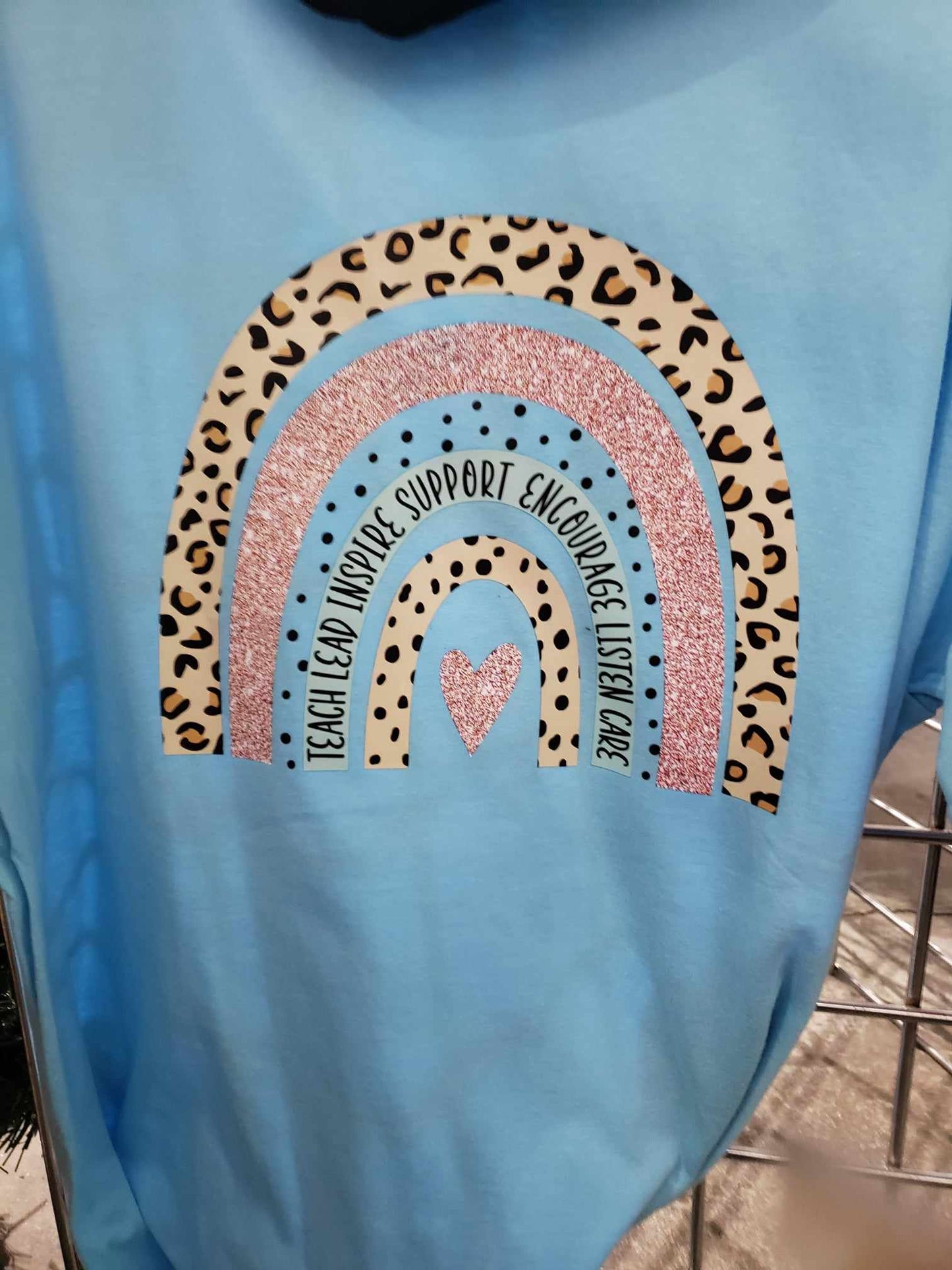 Teacher Leopard Print Rainbow Teach Lead Inspire