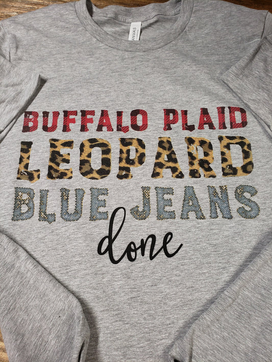 Buffalo Plaid Leopard Blue Jeans Done T-Shirt