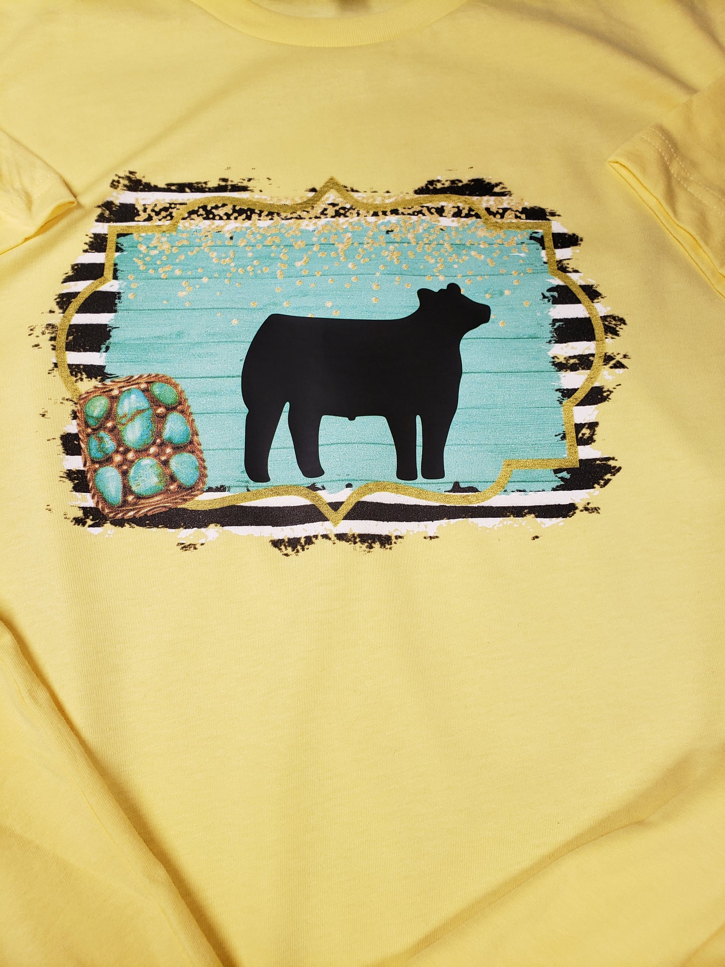 Show Steer Black and White Stripe Turquoise T-Shirt/Livestock/Agriculture