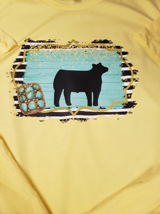 Show Steer Black and White Stripe Turquoise T-Shirt/Livestock/Agriculture