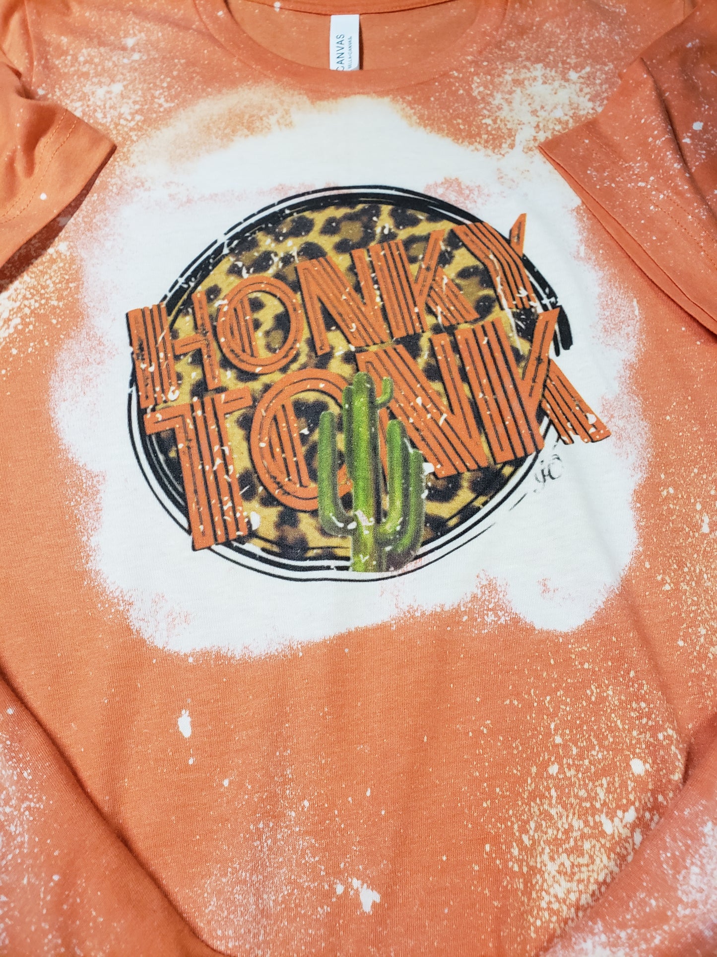 Cactus Honky Tonk Leopard Distressed Bleached Western T-Shirt