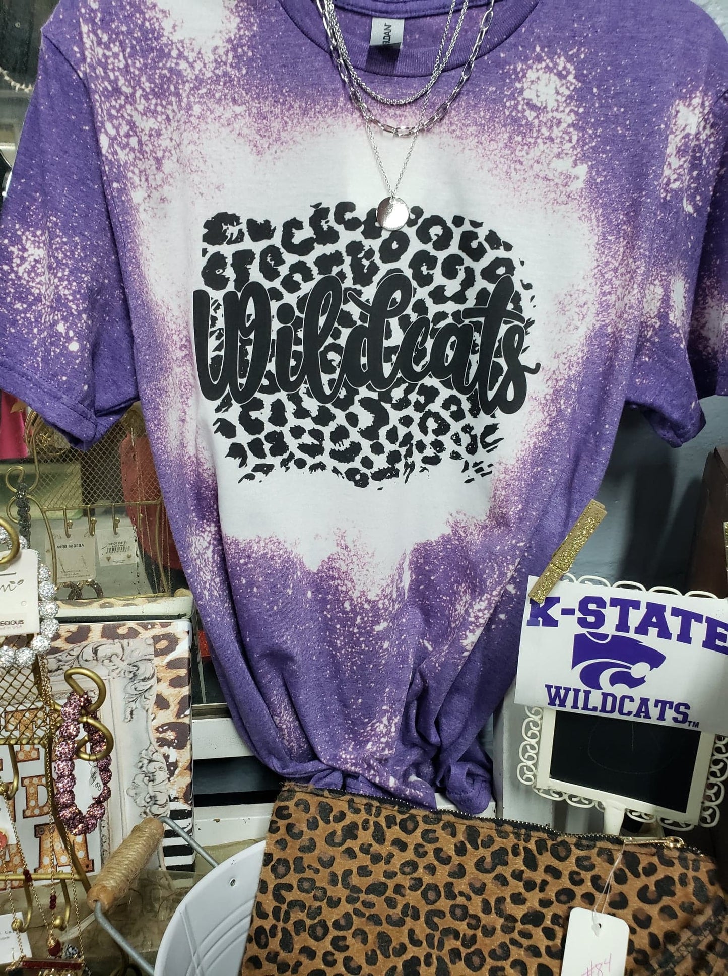 Wildcats Leopard Print Bleach T-Shirt/Officially Licensed K-State Shirt