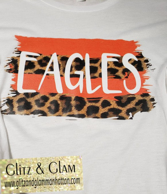 School Mascot Custom Spirit Wear Leopard Stripe + Mascot Name T-Shirt Eagles T-Shirt