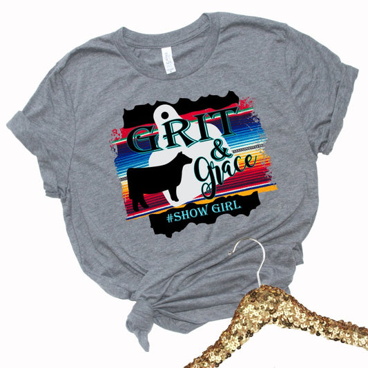 Adult Show Heifer Grit and Grace Show Girl T-Shirt/ Livestock Show/Agriculture T-Shirt