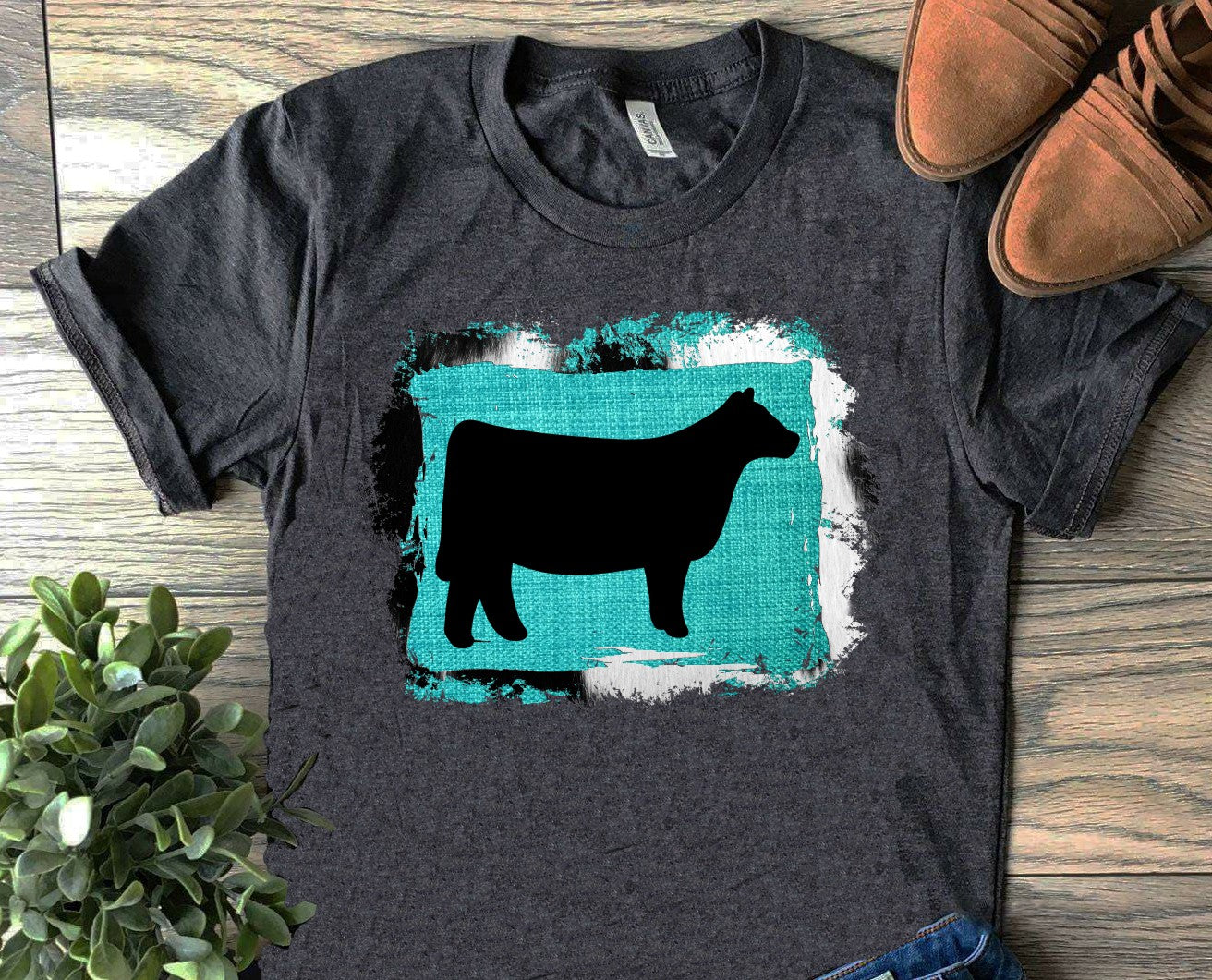 Adult Show Heifer Turquoise Cowhide T-Shirt/ Livestock Show/Agriculture T-Shirt