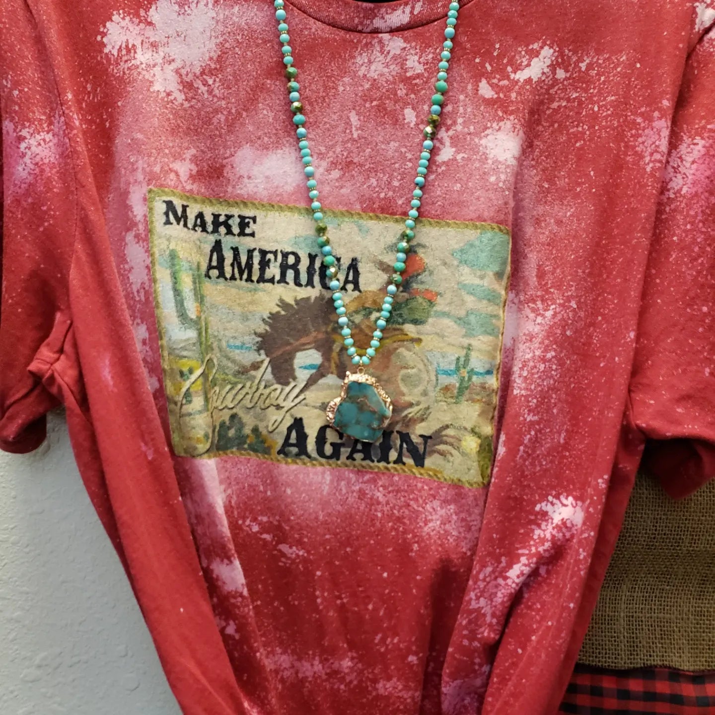 Bleached Western Make America Cowboy Again Printed T-Shirt