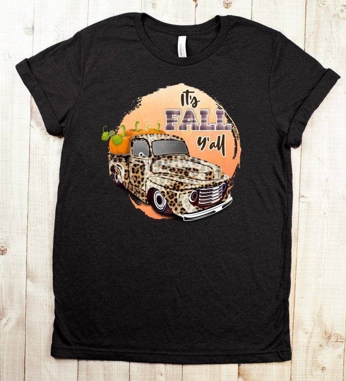 Fall It's Fall Ya'll Leopard Little Truck with Pumpkins Fall T-Shirt