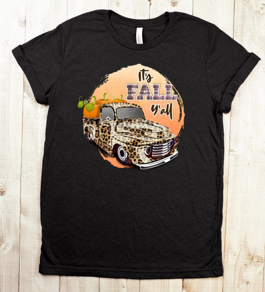 Fall It's Fall Ya'll Leopard Little Truck with Pumpkins Fall T-Shirt