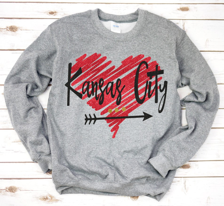 Kansas City Glitter Heart Arrow Sweatshirt