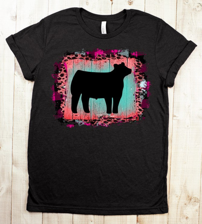 Show Steer Pink Leopard Frame T-Shirt/Livestock/Agriculture