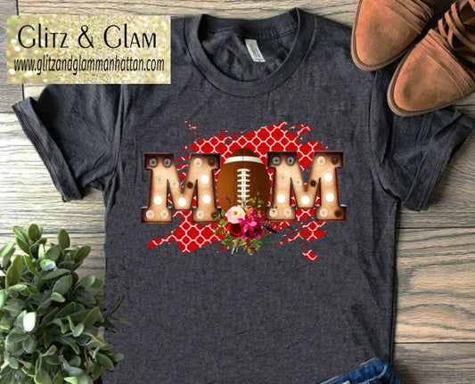 Football Mom Red Check Printed T-Shirt
