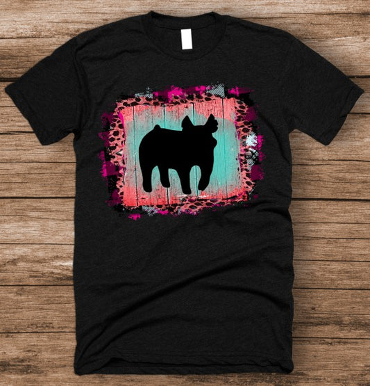 Youth Show Pig Pink Leopard Back Ground Showing T-Shirt Livestock Ag