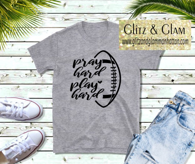 Football Pray Hard Play Hard Printed T-Shirt