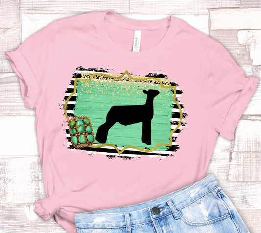 Show Lamb Black and White Stripe with Gold Sheep Show T-Shirt