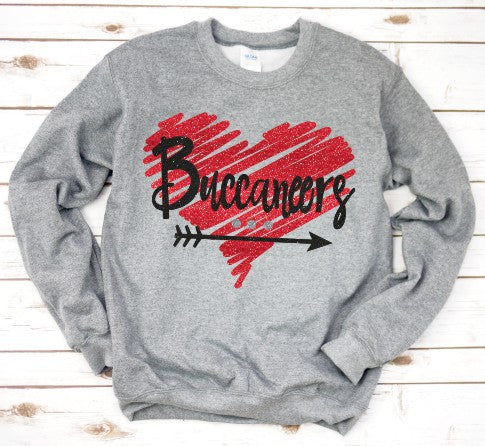 Buccaneers Squiggle Heart Arrow Glitter Sweatshirt