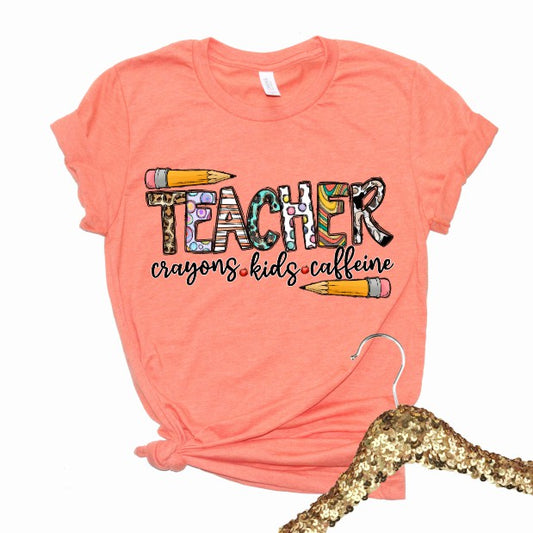 Teacher Crayons  Kids Caffeine TShirt/ Teachers/Teaching