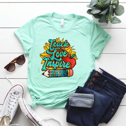 Teach Love Inspire with Bright Sunflower TShirt/ Teachers/Teaching