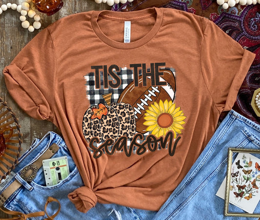 Fall Football Tis the Season Pumpkin Sunflower T-Shirt