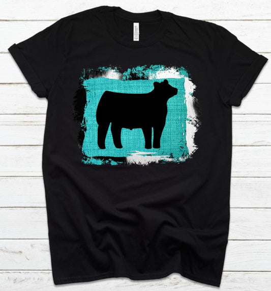 Youth Show Steer Cow Hide and Turquoise Back Ground Show Shirt
