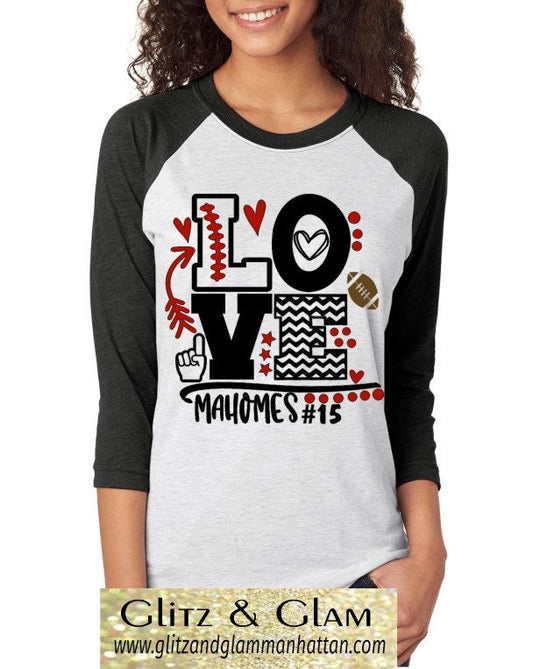 KC Love Mahomes Printed Baseball T-Shirt