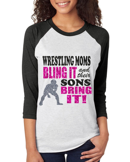 Wrestling Moms Bling it and their Sons Bring It Glitter Baseball T-Shirt