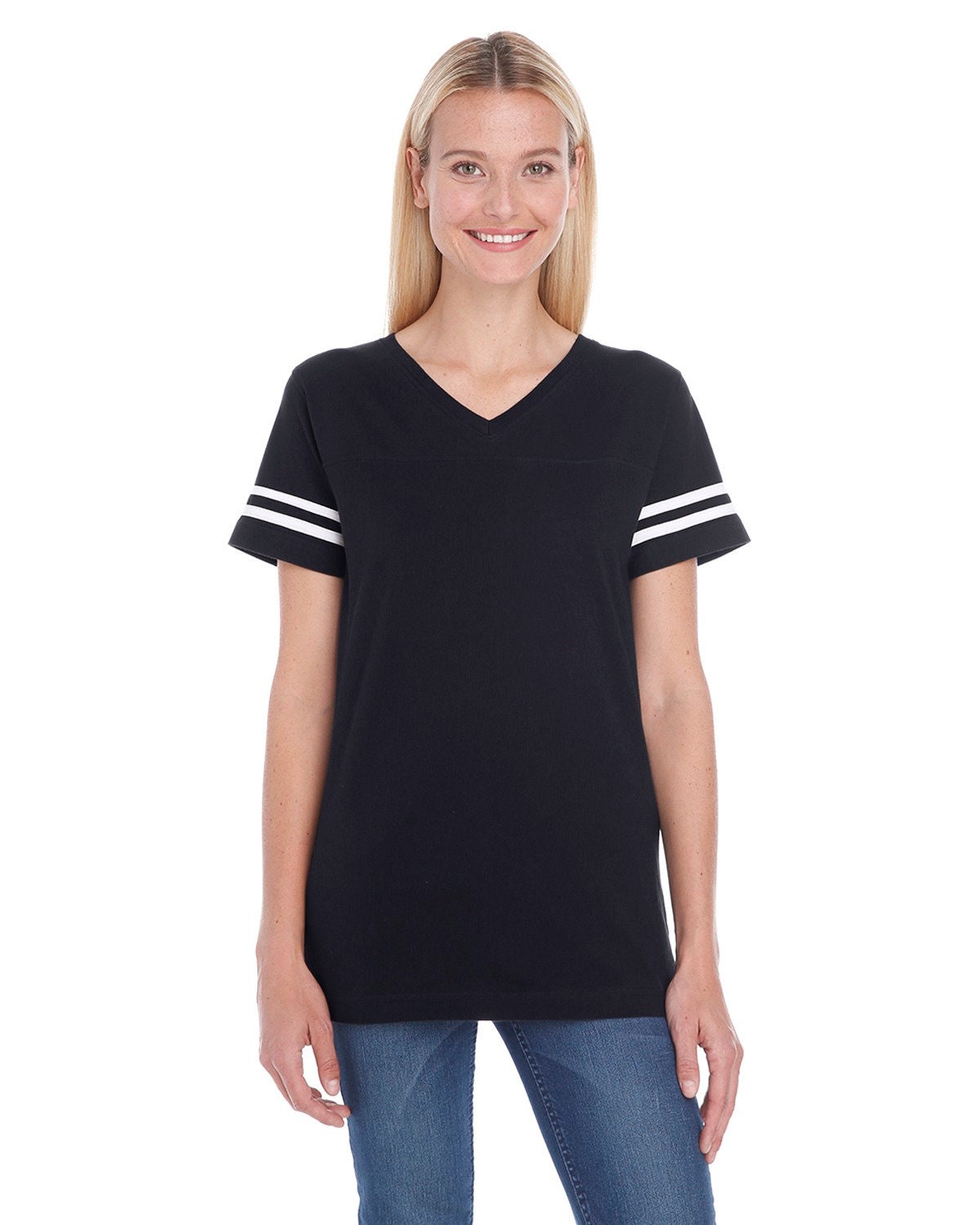 Buccaneers Glitter Squiggle Heart Ladies LAT Jersey Style T-Shirt