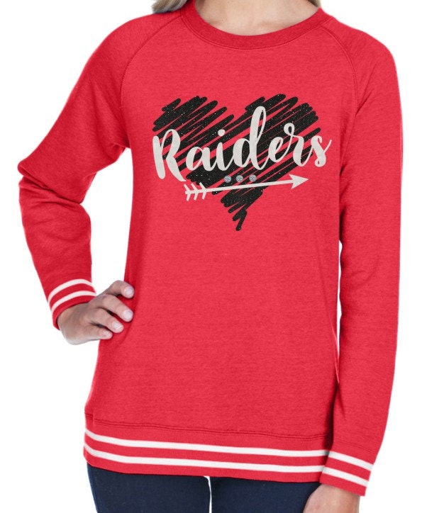 School Spirit Wear Customizable Sweatshirt Raiders Heart Glitter
