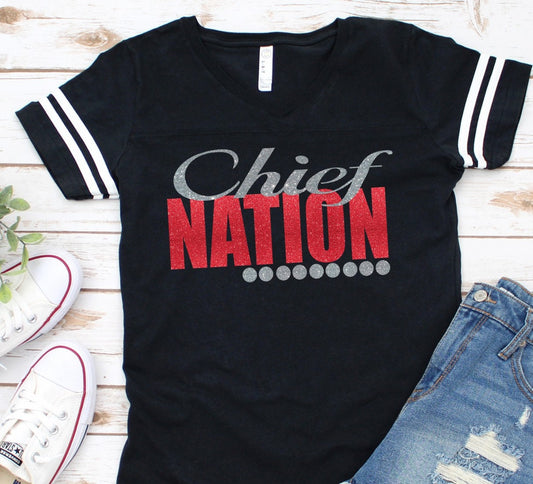 Chief Nation Glitter Ladies LAT Jersey Style T-Shirt
