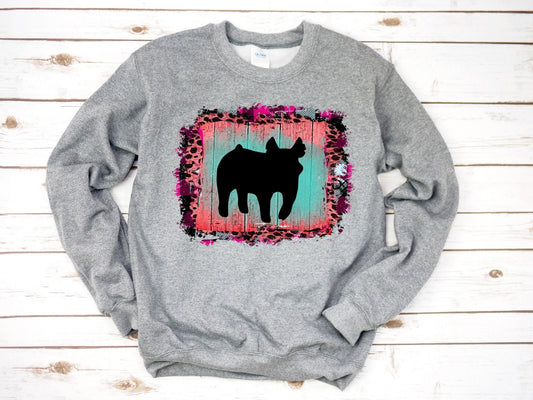 Youth Show Pig Pink Leopard Frame Show Animal Sweatshirt