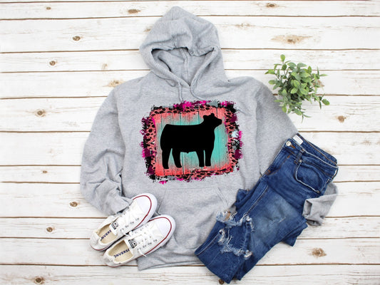 Steer Show Pink Leopard Frame Showing Hoodie/ Show Cattle Livestock Agriculture