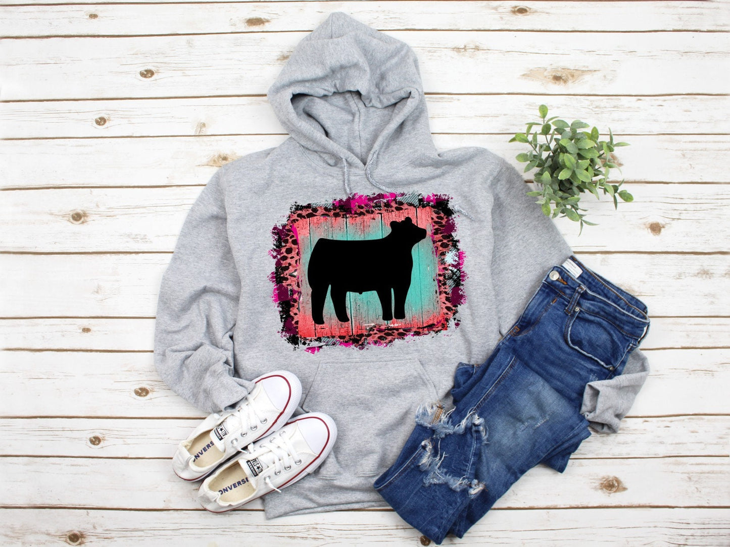 Youth Show Steer Pink Leopard Showing Hoodie/ Livestock Show Animals