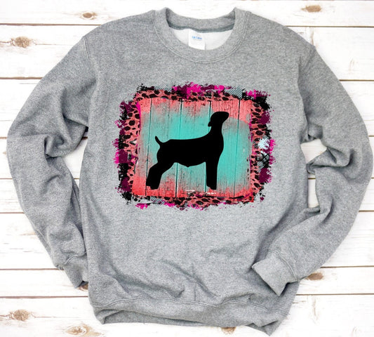 Youth Goat Pink Leopard Frame Show Animal Sweatshirt/Livestock/Ag