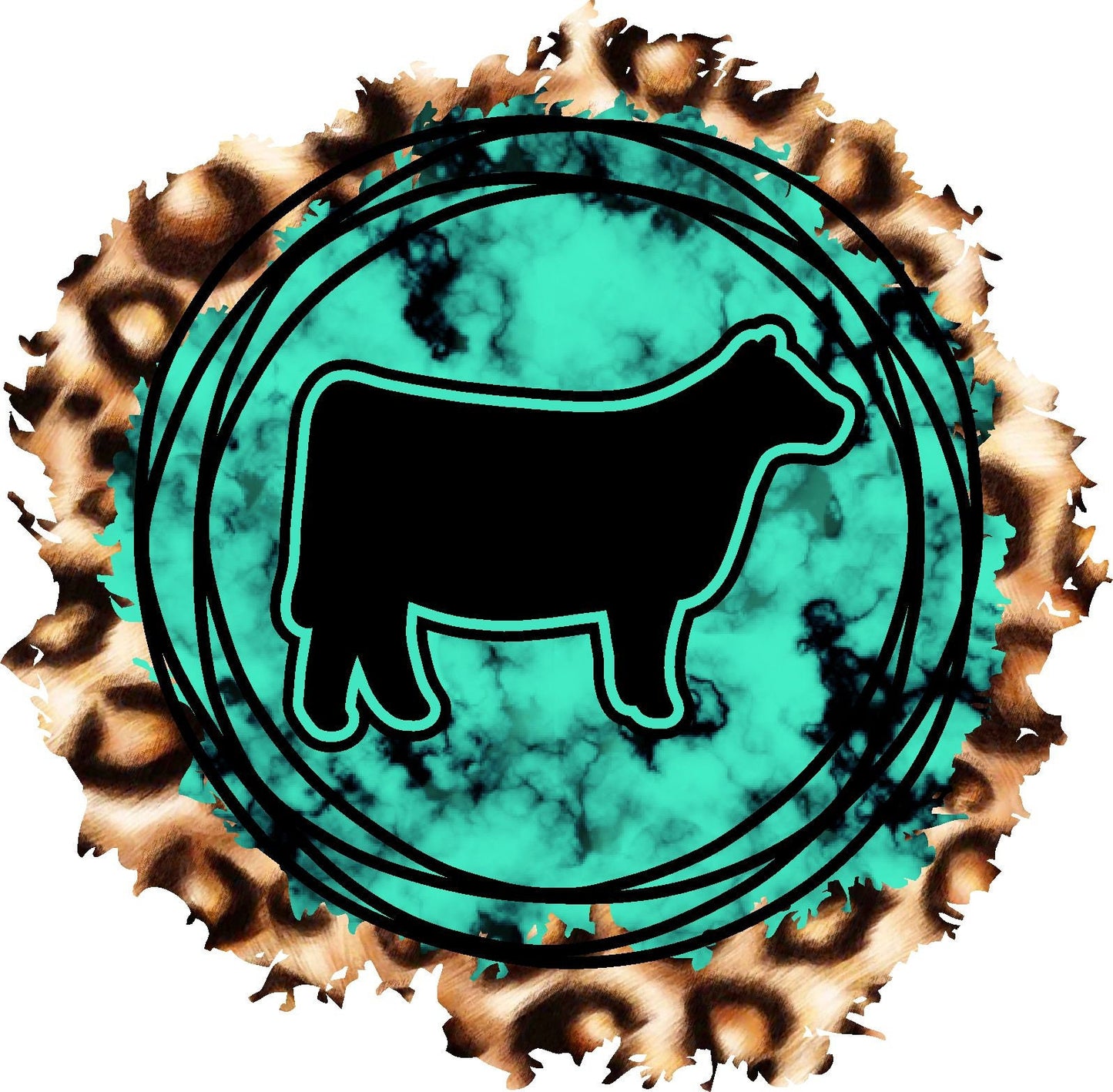 Sublimation Digital Download Show Heifer Teal Circle and Leopard Background PNG and JPG/Livestock/Agriculture