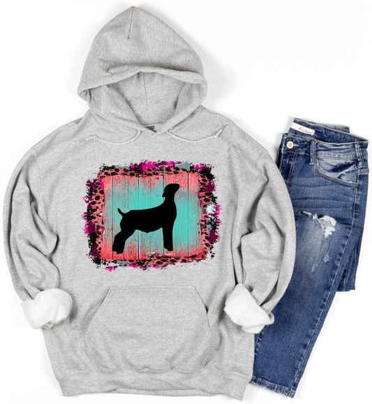 Adult Show Goat Pink Leopard Frame Showing Hoodie/ Show Goats/ Livestock Agriculture