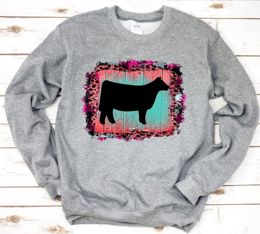 Adult Show Heifer Turquoise Cowhide Sweatshirt/ Show Heifer Livestock Agriculture