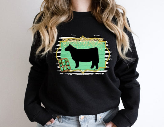 Adult Show Heifer Turquoise Black and White Stripe Sweatshirt/ Show Heifer Livestock Agriculture