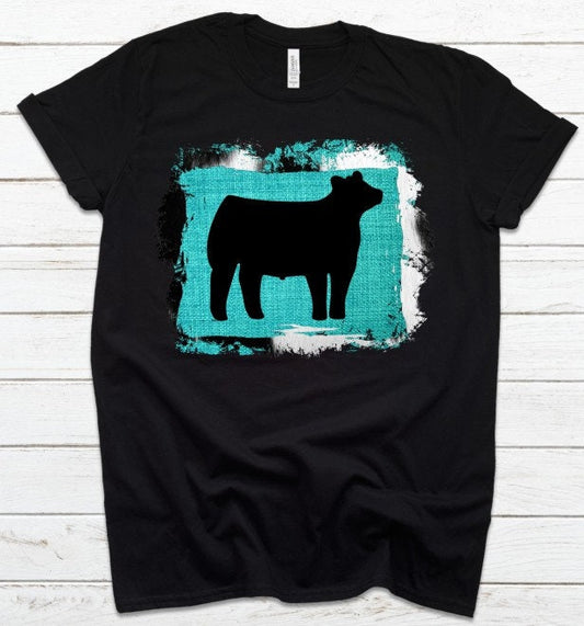 Toddler Show Steer Turquoise and Black Cowhide Back Ground Showing T-Shirt/Livestock/Show Animals